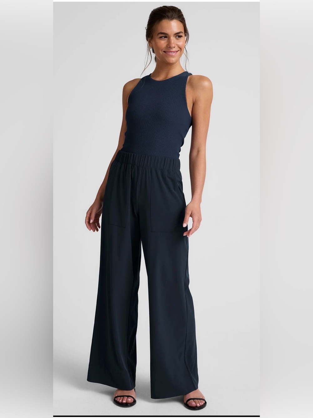 Beyond Yoga Women’s Navy Blue Easy Wide-Leg Pants Elastic Waist Size Small